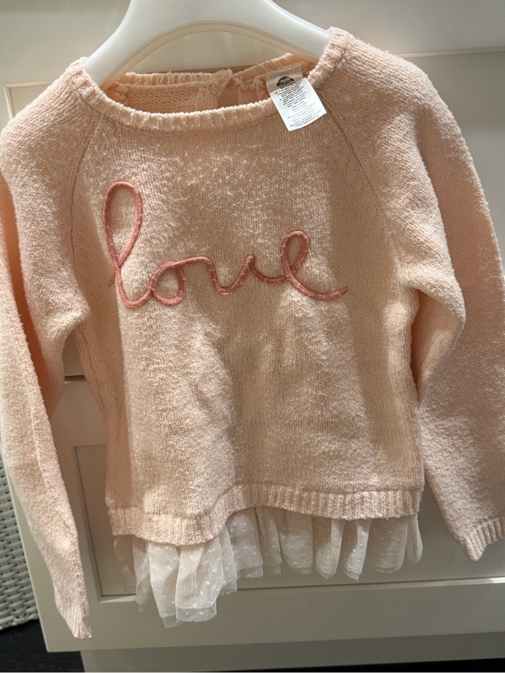 Gerber Pale Pink 'Love' Embroidered Crew Neck Sweater with Tulle